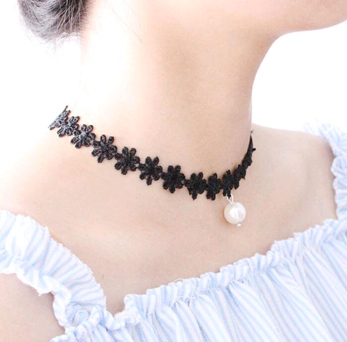 Flower Lace Choker Necklaces for Women Velvet Ribbon Collar Torques Neckband with Pearl Bell Sea star Pendants Chokers Mix Order Fashion Jewelry Whole
