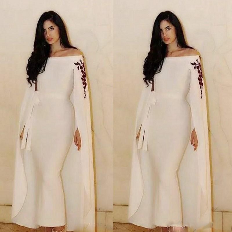 Saudi Arabia Cape Style Evening Gowns Mermaid Ankle Length Prom Dresses With Ribbon Sash Embroidery On Shoulder Formal Party Dress, Yellow
Saudi Arabia Cape Style Evening Gowns Mermaid Ankle Length Prom Dresses With Ribbon Sash Embroidery On Shoulder Formal Party Dress, Yellow