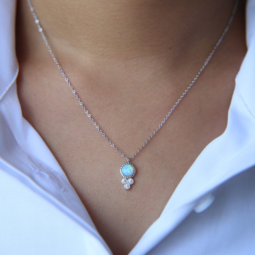 simple delicate cross thin chain 925 sterling silver white fire opal round pendant silver gold women necklace