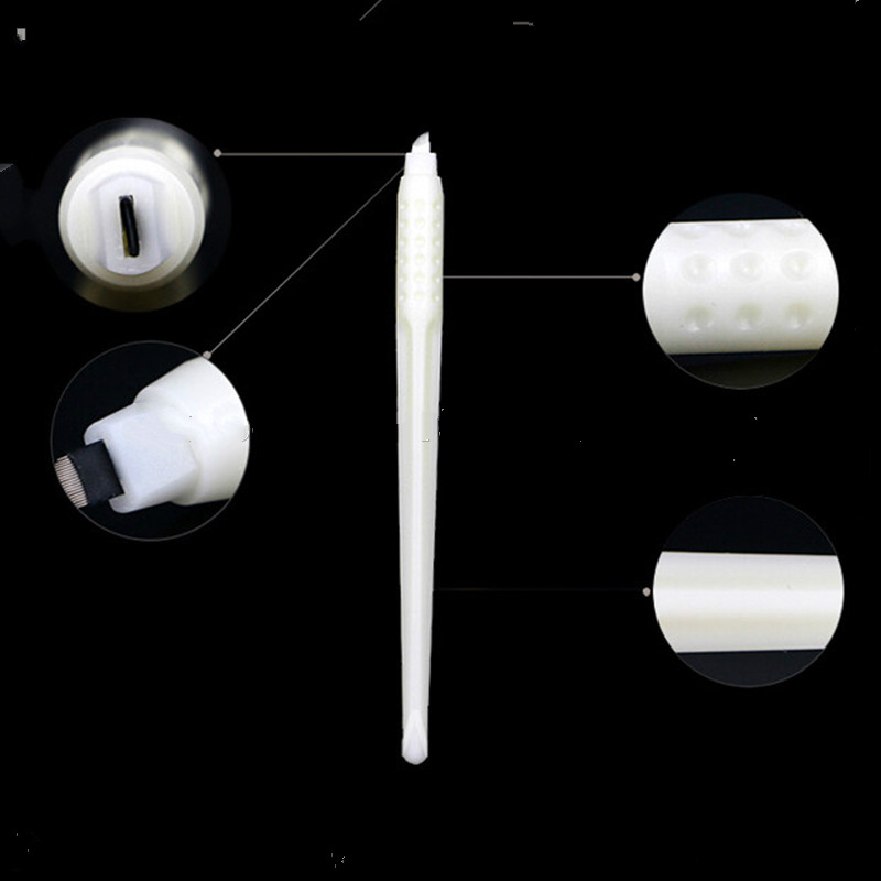 Wholesale-Top quality 50pcs permanent makeup white disposable microblading pens with 7/12/14/17/18U pins needles embroidery blades