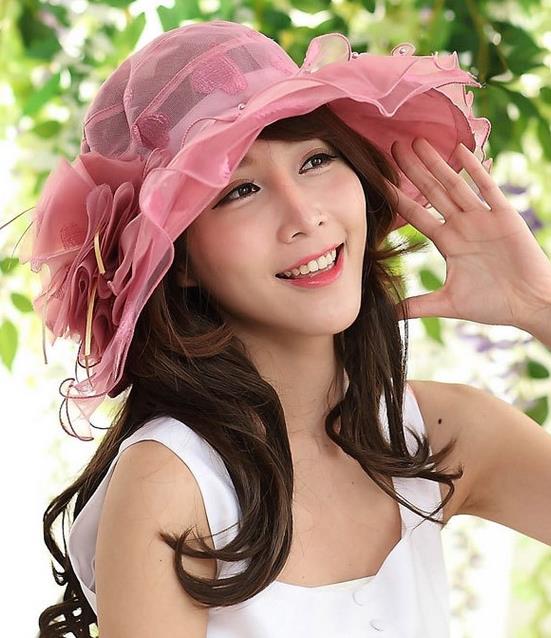 Women Fascinator Oranza lace Flower Wide Brim Hat Kentucky Derby Church Evening Dress Hat Cocktail Party Bridal Wedding cap beach Sun Hat