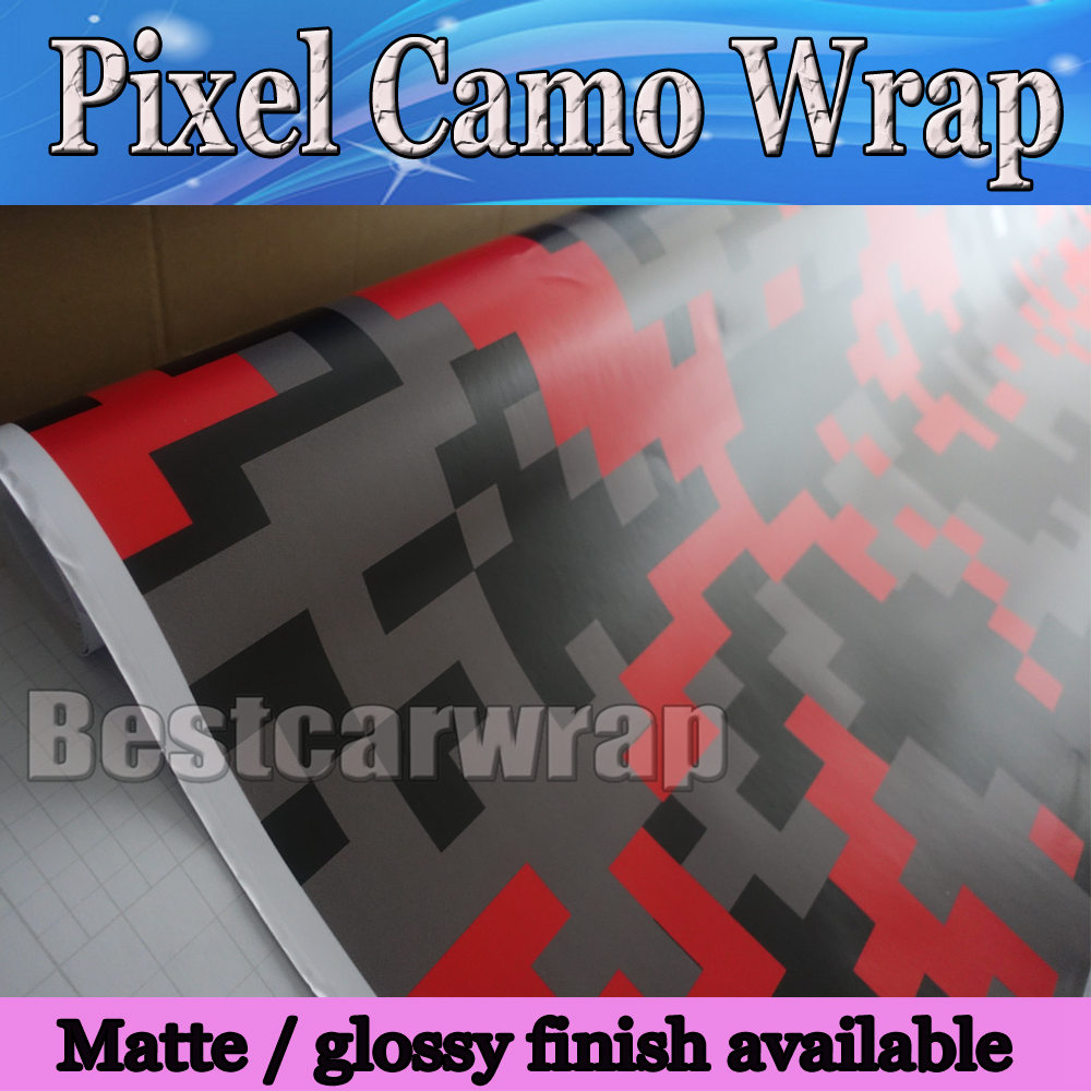 Red Piexl Camo Vinyl Car Wrap Film With Air Rlease Digital Camouflage Truck wraps covers camo red styling size 1.52x30m/Roll