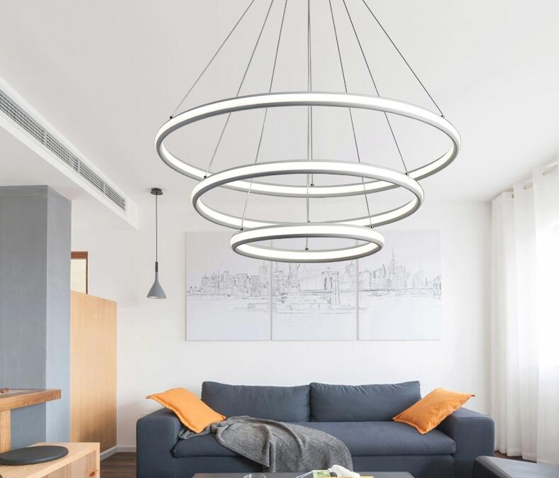 Circular Modern LED Pendant Lamp Double Glow Chandelier Lighting Aluminum Hanging Droplights for Dining Living Room Indoor Lights
