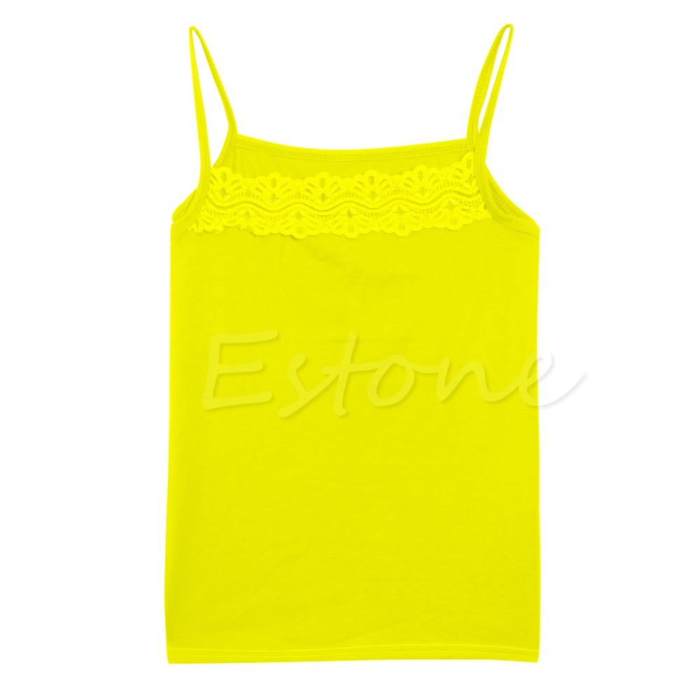 Wholesale-[COCKCON] Women Sleeveless Camisole Basic Stretch Spaghetti Cotton Lace Tank Tops Cami