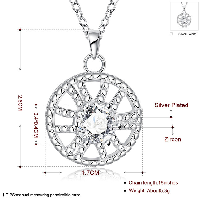 Hot sale round shape hollow Pendant necklace white gemstone sterling silver plate necklace STSN747,fashion 925 silver necklace factory