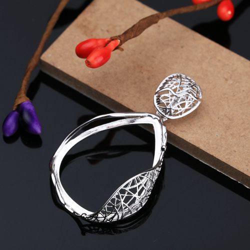 Real Sterling Silver 925 Plated White Gold Semi Mount Pendant Filligree Pear Cabochon 24x30mm Fine Jewelry Setting for Amber Turquoise