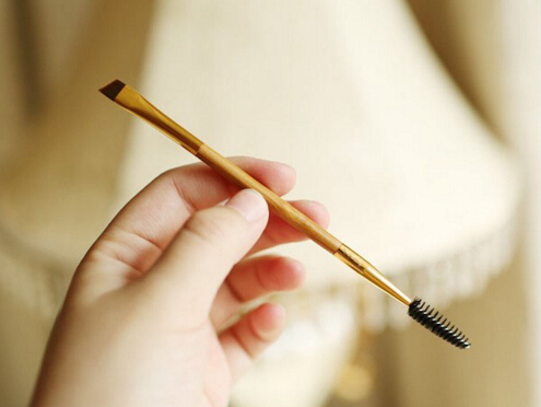 professional makeup tools bamboo handle double eyebrow brush + comb synthetic hair multi-function brush