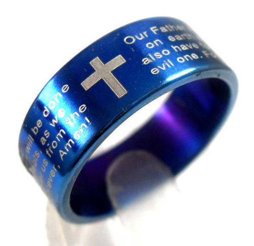 Wholesale Jewelry Lots 50pcs English Lord's Prayer Bible Cross Stainless Steel Rings Men's Fashion Jesus Wedding Rings Religious Jewelry