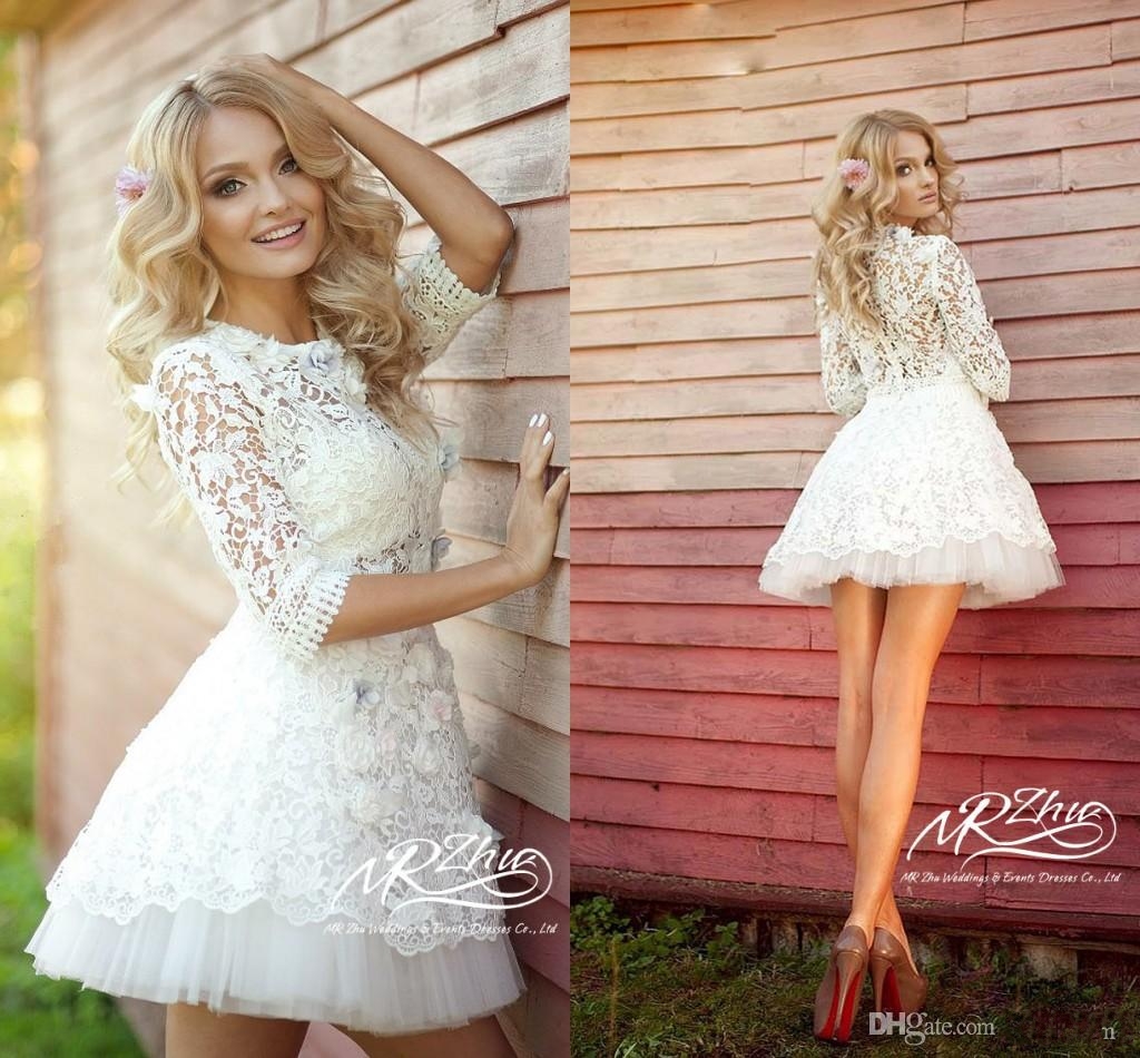 New Design Dreamy 3D-Floral Appliques Short Lace Wedding Dresses 2017 Crew Neck Half Sleeves Mini Bridal Dresses Arabic Wedding Gowns Custom, Champagne
New Design Dreamy 3D-Floral Appliques Short Lace Wedding Dresses 2017 Crew Neck Half Sleeves Mini Bridal Dresses Arabic Wedding Gowns Custom, Champagne