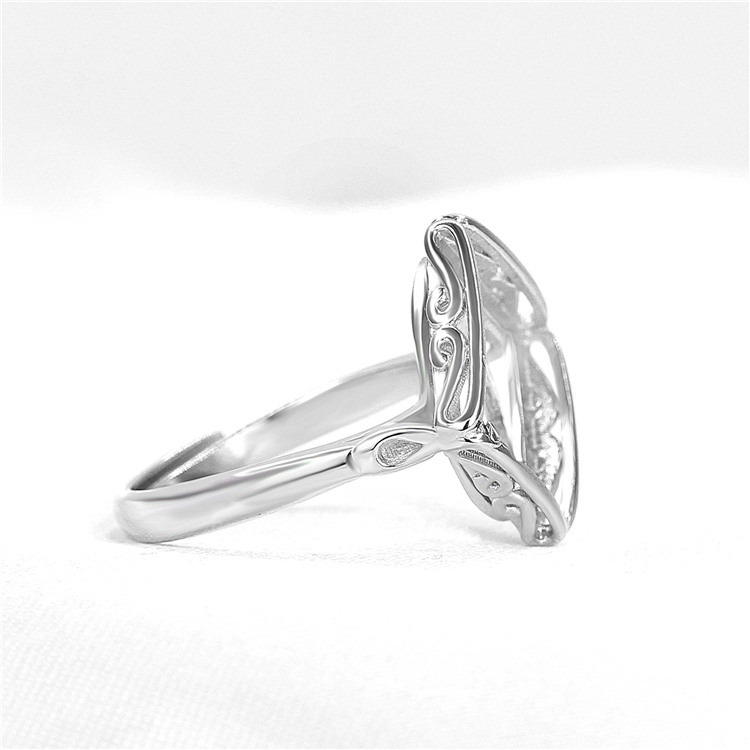 Sterling Silver 925 Plated White Gold Engagement Wedding Semi Mount Ring for 11x11mm Princess Cabochon Amber Turquoise Lapis Lazuli Setting