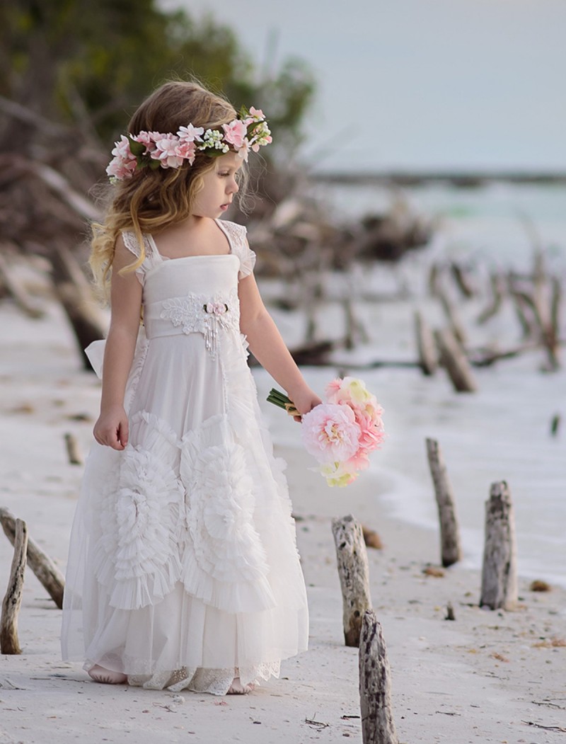 Lovely Dollcake Flower Girl Dresses For Weddings Ruffled Kids Pageant Gowns Flowers Floor Length Lace Party Communion Dress Sash