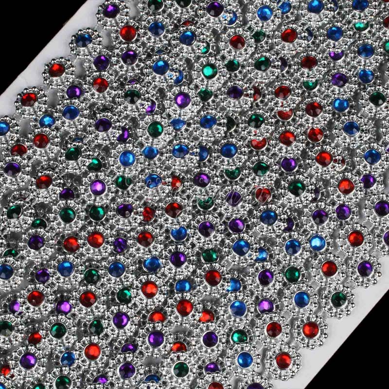 Wholesale- 1Yard Single Row Colorful Diamond Mesh 1 Row Crystal Sewing Rhinestone Ribbon Trim for Wedding Party Decorations DIY Gift Wrap