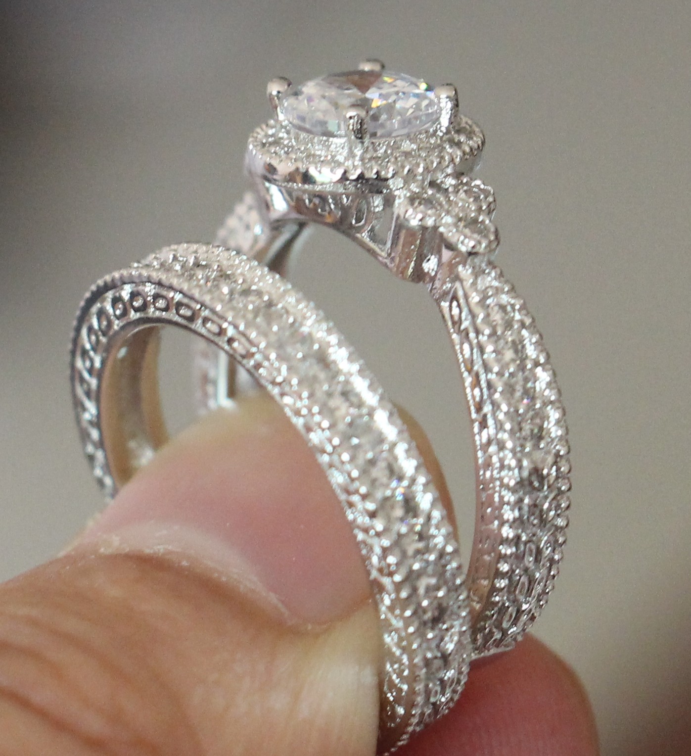 Size 5-11 Vintage Jewelry Hot 925 Sterling Silver Round Cut Topaz Simulated Diamond Wedding Women Bridal Ring Set For Lover Christmas Gift
