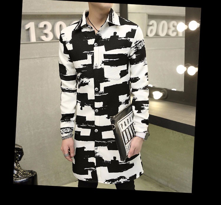 2016 Autumn Winter Overcoat Mens High Quality Fashion Mens Trench Coat Men Casual Printed Trench Coat Men Slim Fit Outerwear