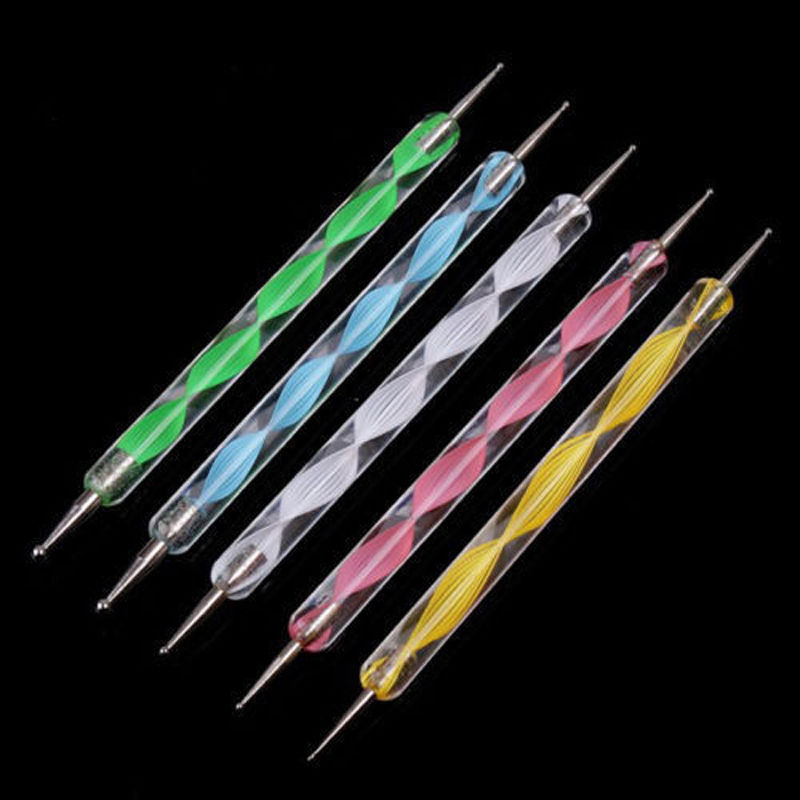5 Colors X 2Way Dotting Pen Marbleizing Tool Nail Art Tips Dot DIY Paint Pens #T701