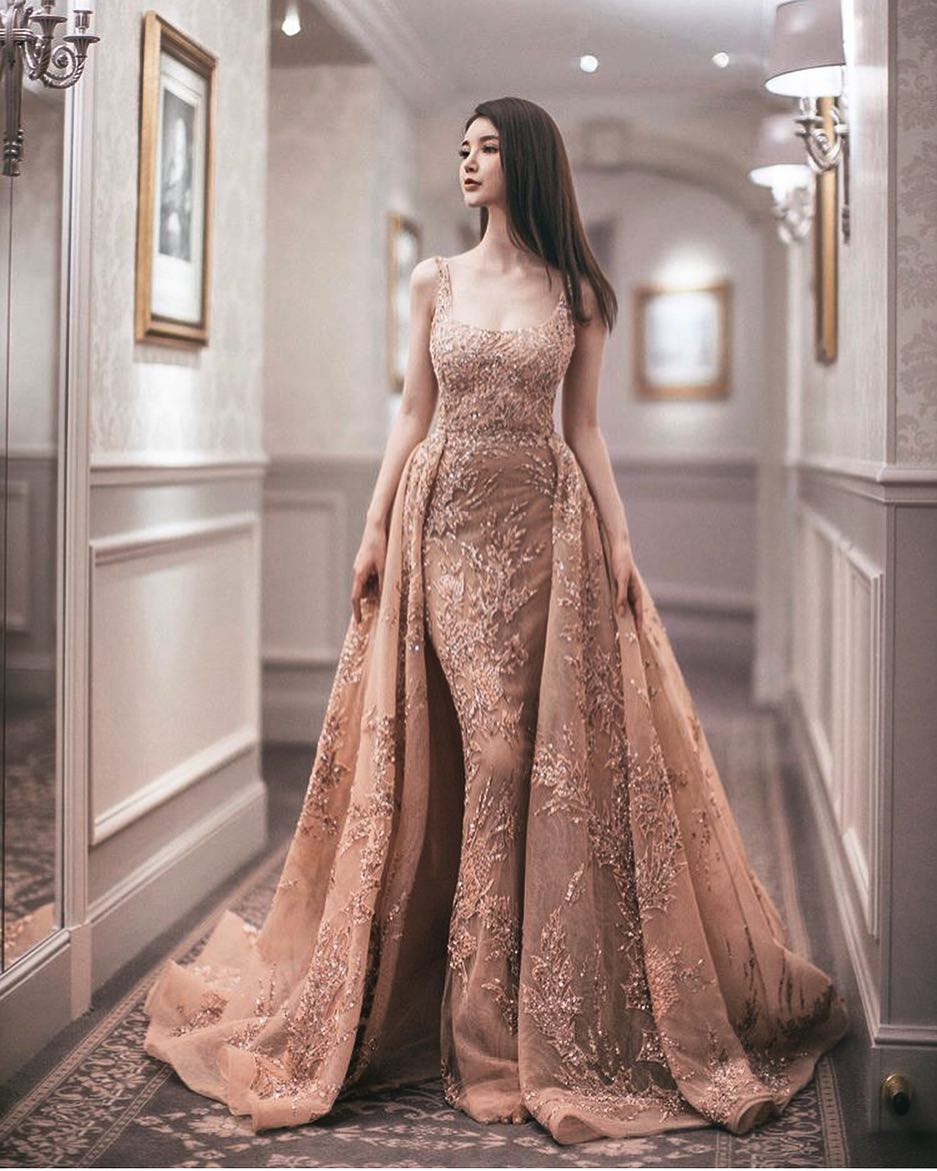 Zuhair Murad Dresses With Detachable Skirt Square Applique Beads Sequins Evening Gowns Sweep Train Sleeveless Dress Evening Wear Prom Gown