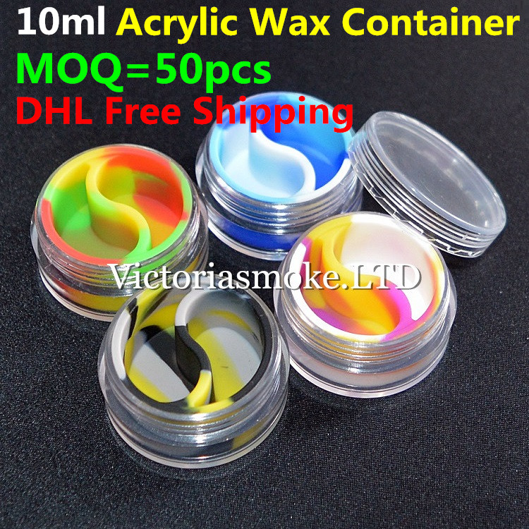 DHL Free MOQ=50pcs Acrylic silicone wax container/silicone jar 10ml wax container wax Container for wax dab wax Silicone container for wax
DHL Free MOQ=50pcs Acrylic silicone wax container/silicone jar 10ml wax container wax Container for wax dab wax Silicone container for wax