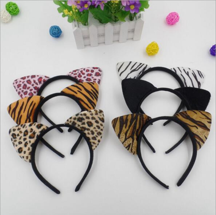 Cat Ears Headband Leopard Cartoon Hair Band Children Girls Headwear Xmas Party Hair Accessories Masquerade Supplies YW189