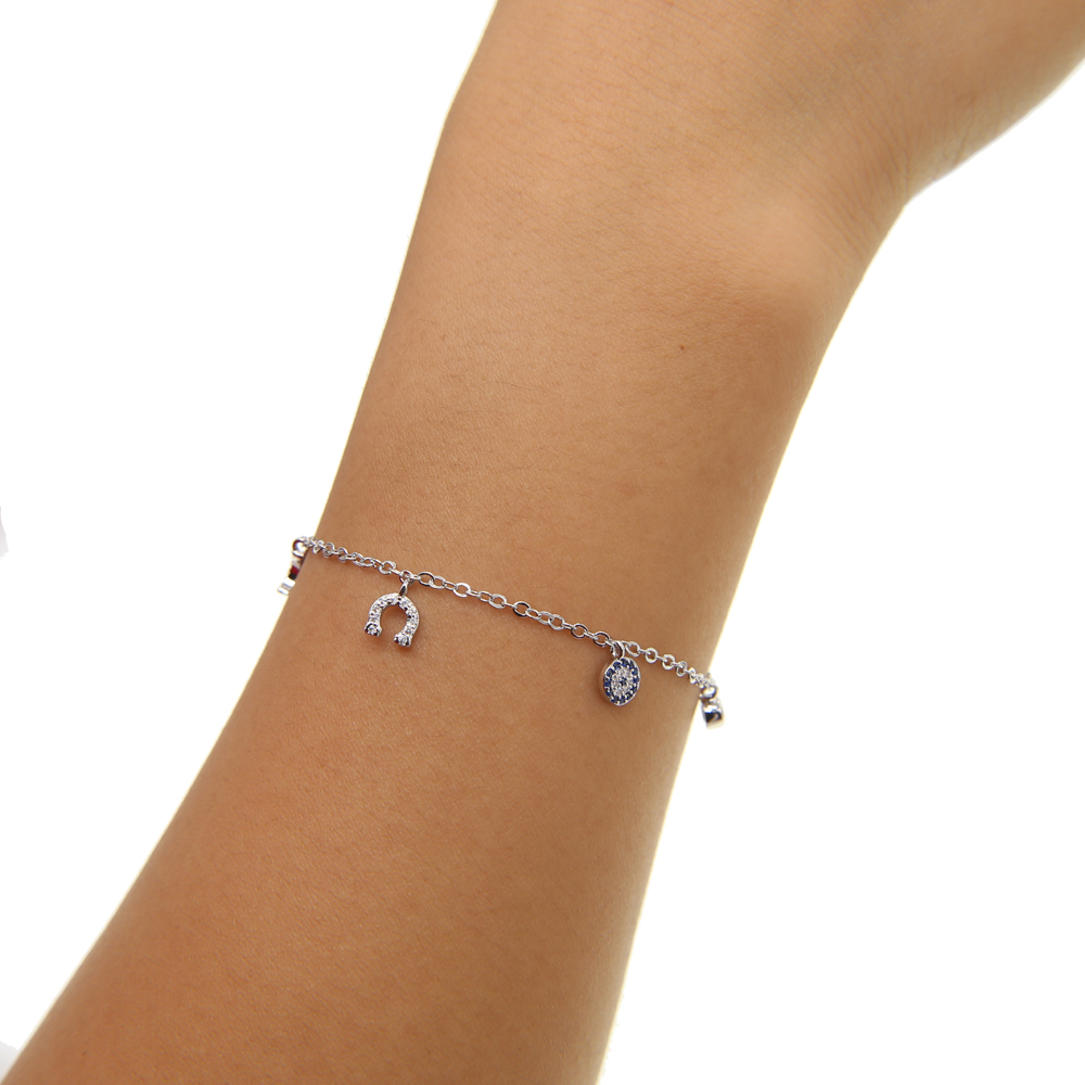 New Top Fashion evil eye charm jewelry silver gold plated cz moon star eyes charm bracelet