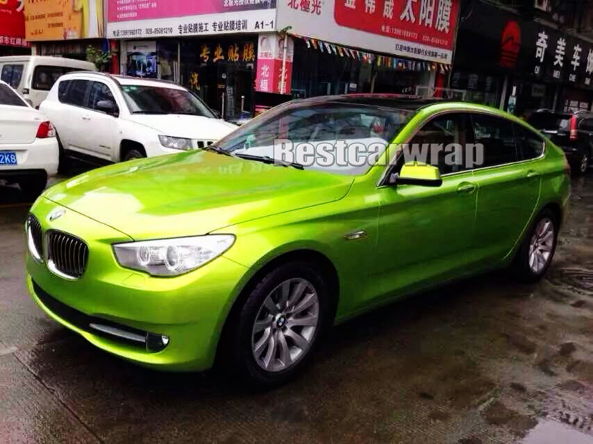 Glossy Metallic Electric Lime Vinyl Wrap With Air bubble Free Gloss Lemo Full Car Wrap covering auto foil Size:1.52*20M/Roll 4.98x66ft
