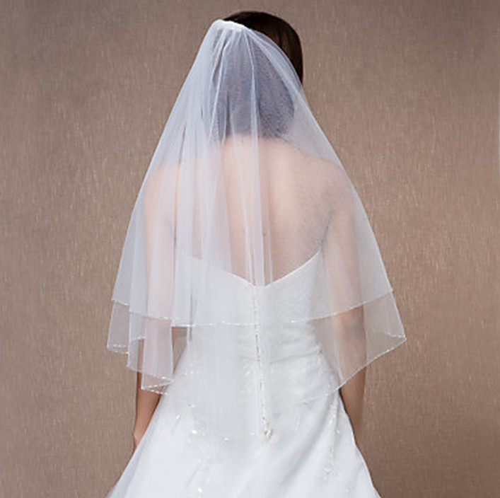 New high Quality Two Layer Sexy Romantic Elbow Beaded Edge veil With Comb Bridal Head Pieces For Wedding Dresses