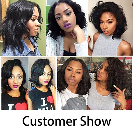 Short Bob Wavy Human Hair Wigs With Bangs For Black Women 100% Unprocessed Virgin Brazilian Full Lace Front Bob Body Wave Wig