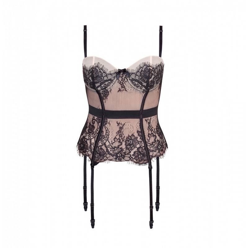 Lingerie Like Overbust Corset Busiter with Underwire Cups Detail and Contrast Lace Overlays Women's Sexy Valentine's Day Corset