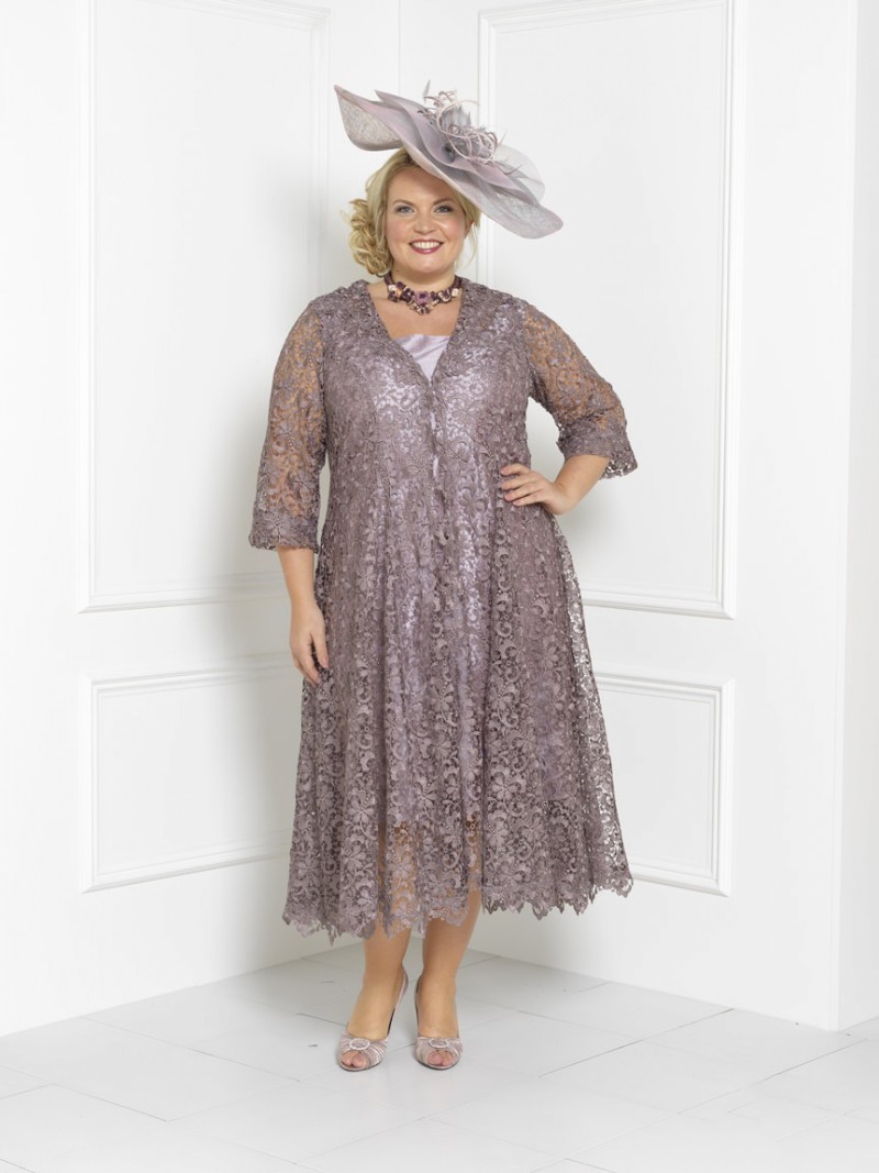 Plus Size Mother Of The Bride Dresses Sleeves Tea Length Scoop Neck Wedding Guest Dress Custom Mothers Groom Gown With Long Lace Jacket