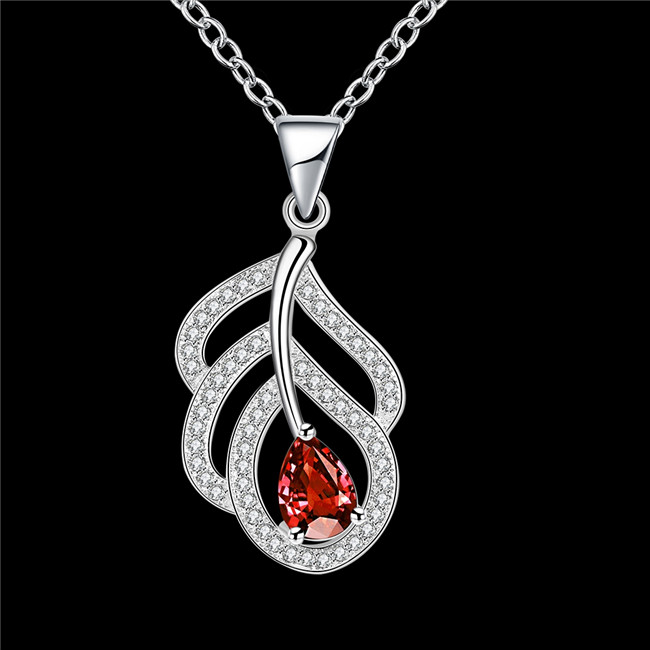 Brand new women's plant shape Pendant Necklace red gemstone sterling silver necklace STSN742,fashion 925 silver necklace factory direct sale
