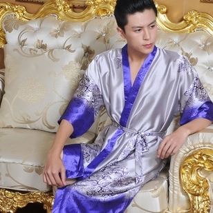 Wholesale-1pcs men robes bathrobe plus size Manview robe for man mens sexy sleepwear male kimono silk free shipping Silk bathrobe men