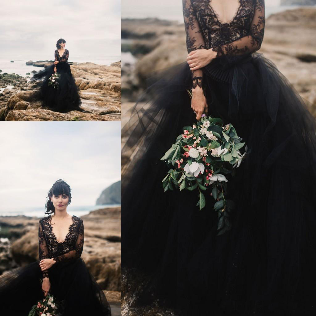 2019 Gothic Black Beach Wedding Dresses Applique Lace Top V Neck Illusion Long Sleeve Bridal Gowns For Photo Outfit, Water melon
2019 Gothic Black Beach Wedding Dresses Applique Lace Top V Neck Illusion Long Sleeve Bridal Gowns For Photo Outfit, Water melon