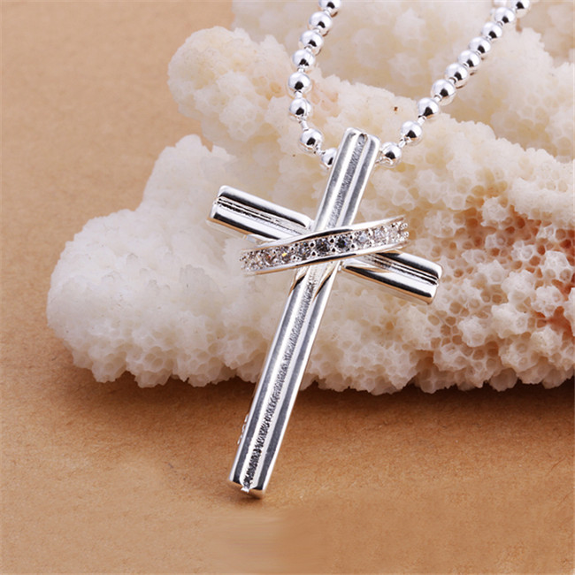 Cheap Dielectric ring cross pendant necklace white gemstone sterling silver necklace STSN316,fashion 925 silver necklace factory direct sale