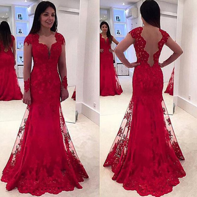 Full Lace Red Evening Dresses Mermaid Sexy V Neck Long Sleeves Appliques Formal Gowns Sheer Backless Floor Length Celebrity Prom Dresses, Dark navy 
Full Lace Red Evening Dresses Mermaid Sexy V Neck Long Sleeves Appliques Formal Gowns Sheer Backless Floor Length Celebrity Prom Dresses, Dark navy