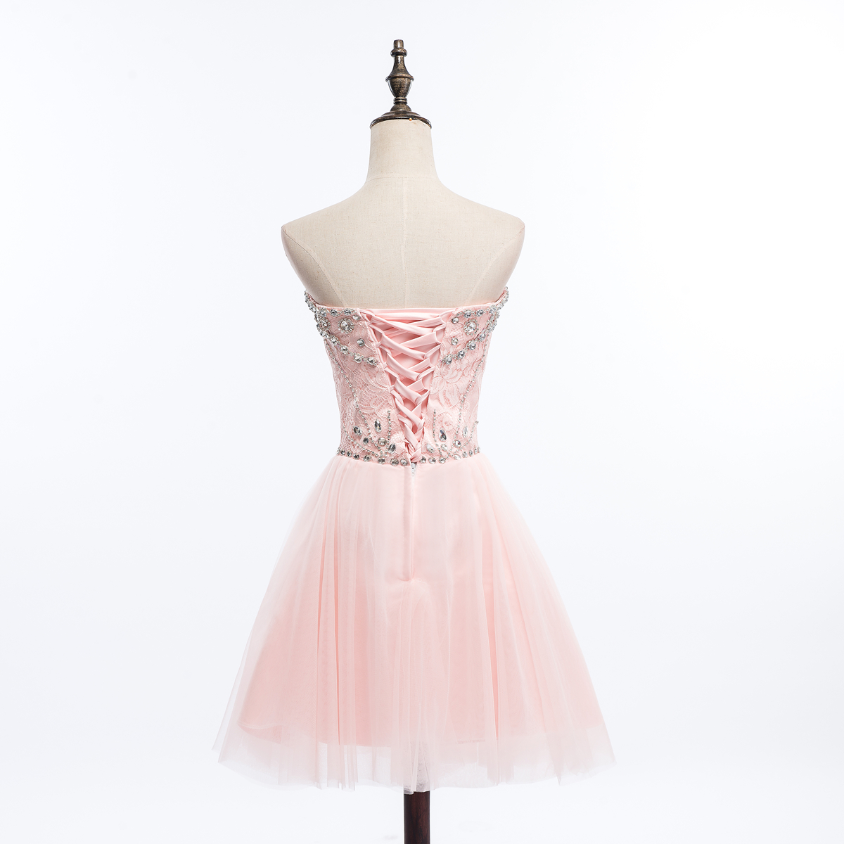 Beaded Crystal Organza Tulle Homecoming Dresses With Lace Top 2018 Sweetheart Short Prom Dresses Party Gowns Lace Up