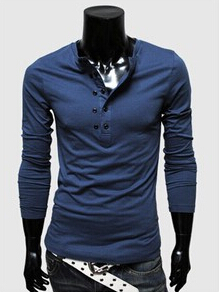 Hot men's spring and autumn Double-breasted pure color slim cotton t shirt 5 color 4 size