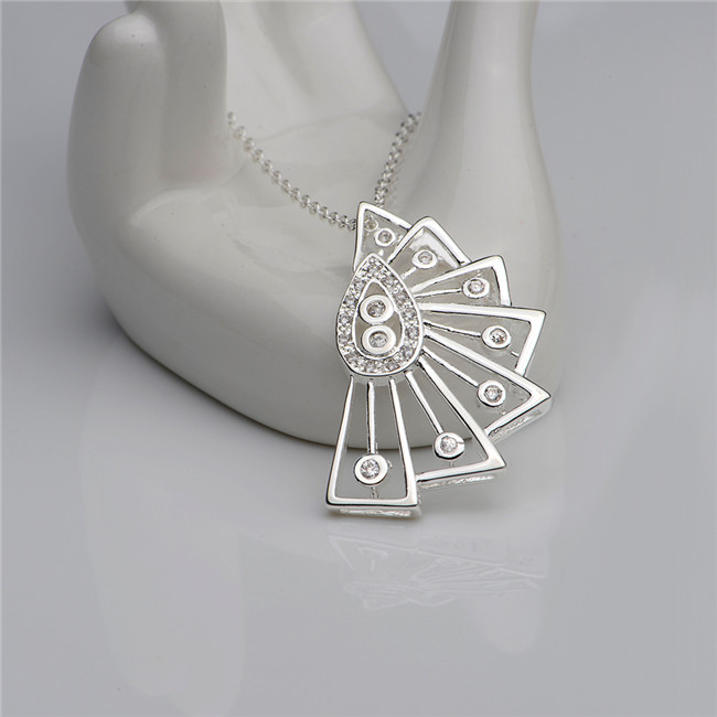 Best gift fan shape Pendant Necklace white gemstone sterling silver necklace STSN501,fashion 925 silver necklace factory direct sale