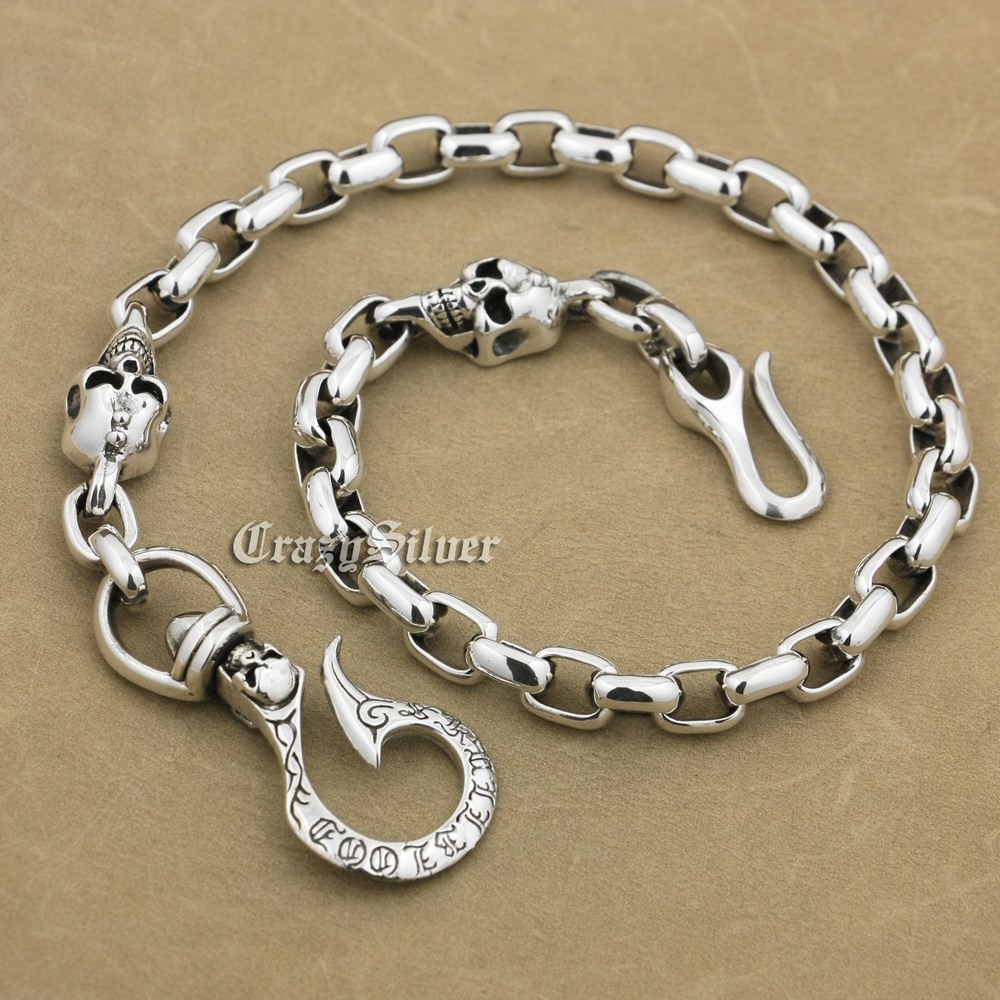 End to End 16&quot; to 34&quot; 925 Sterling Silver Mens Biker Rocker Punk SKull Fish Hook Wallet Chain 9N014WC от DHgate WW