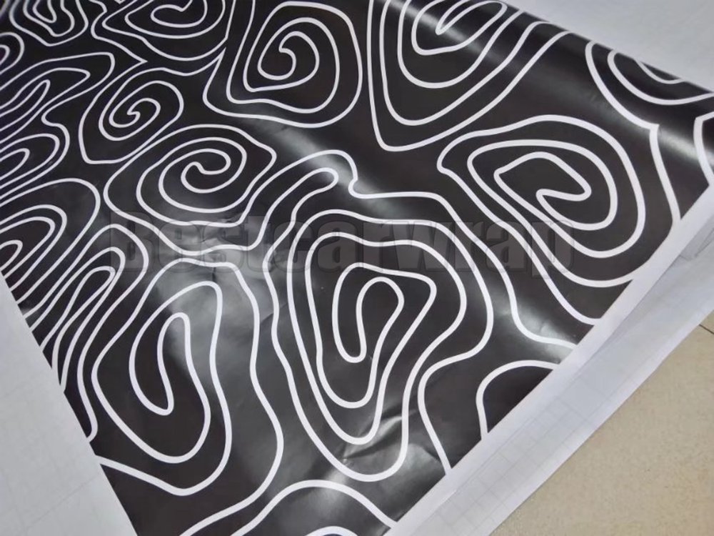 Black white Circle style Camoufalge Vinyl For Car Wrap Film With air bubble free CAMO film for Truck / boat graphics Foil 1.52X30M (5x98ft)