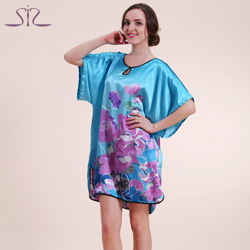Wholesale-2016 Top Promotion Summer Style Silk Robe Longue Pajamas For Women Natural Satin Ladies Sleep Top 58060