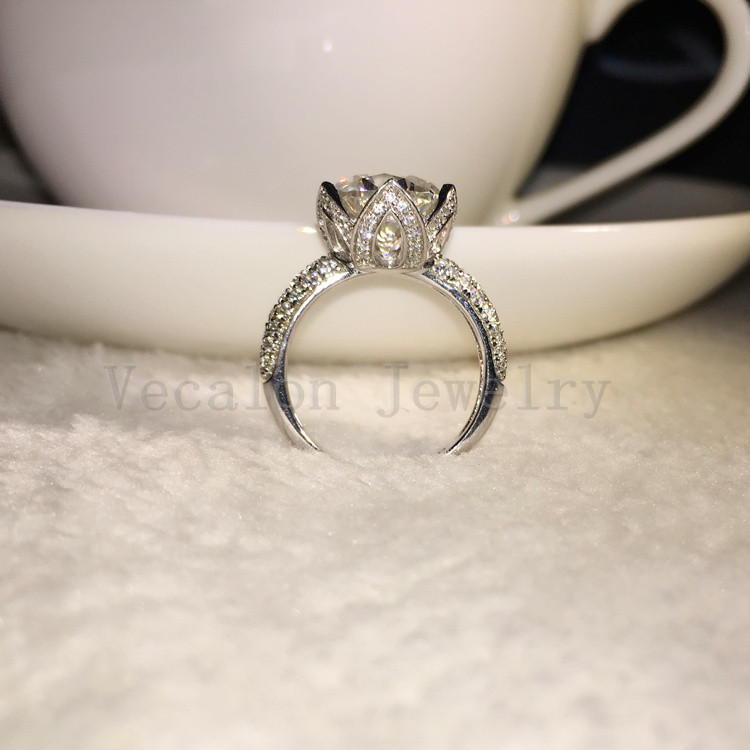 Vecalon 2016 new Romantic Flower Female ring 3ct Simulated diamond Cz 925 Sterling Silver Engagement wedding Band ring for women