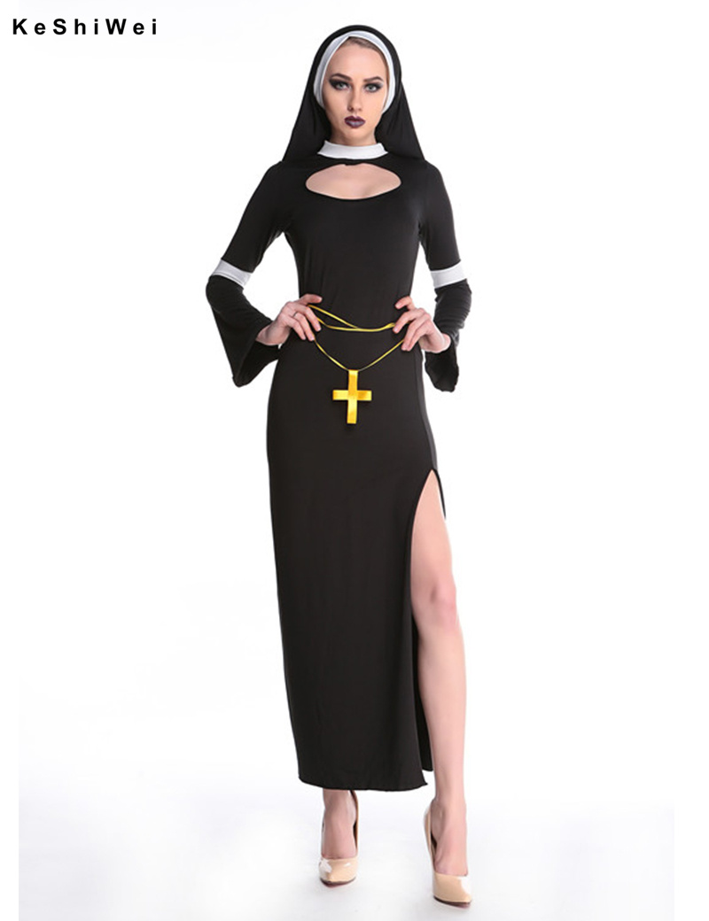 Wholesale-Sexy Nun Costume Adult Women Cosplay Dress With Black Hood Halloween Costume Cosplay Party Costume
Wholesale-Sexy Nun Costume Adult Women Cosplay Dress With Black Hood Halloween Costume Cosplay Party Costume