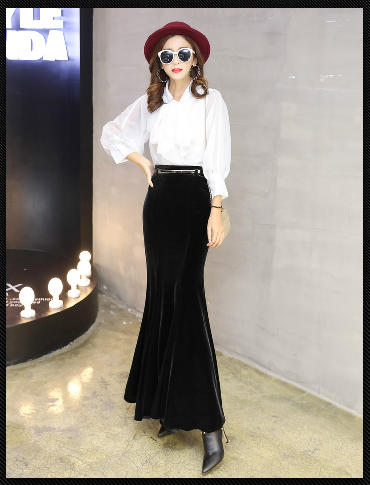 Womens party autumn new high waist bodycon sexy velvet mermaid maxi long skirt plus size XSSMLXLXXL3XL
