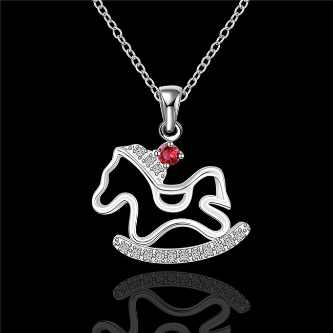 High grade women's Small horse pendant necklace red gemstone sterling silver plate necklace STSN617,hot sale fashion 925 silver necklace wom