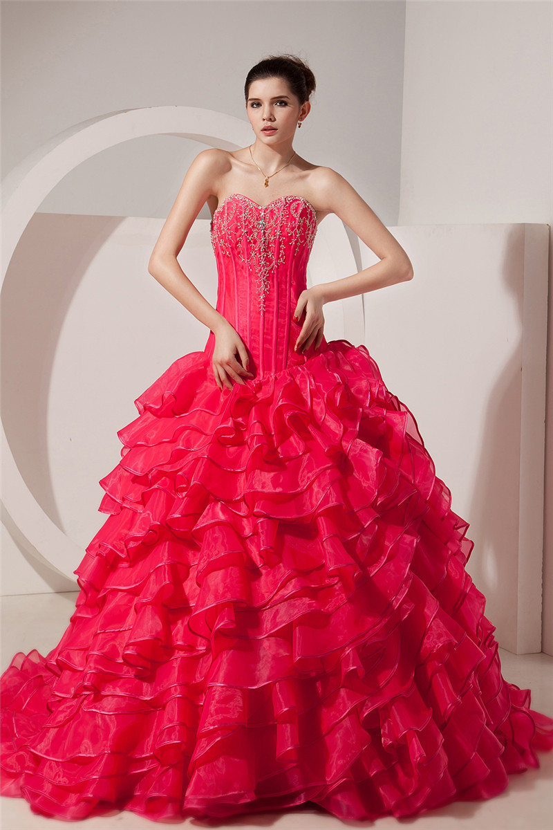 2017 Sexy Sweetheart Crystal Tiered Ball Gown Quinceanera Dress with Beading Organza Plus Size Sweet 16 Dress Vestido Debutante Gowns BQ62