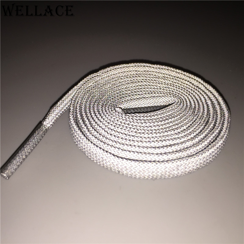 Wellace Solid Pure Color 3M reflective shoelaces Round flat safety shoe lace plastic tips latchet ropelaces 120cm for Sport Shoes Decoration