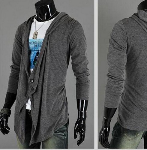 Mens Fashion Cardigan Hooded Sweater Shirt Personality Lengthen Long Men's Sweater Mens Overcoat Men Long Coat Trench Coat Men