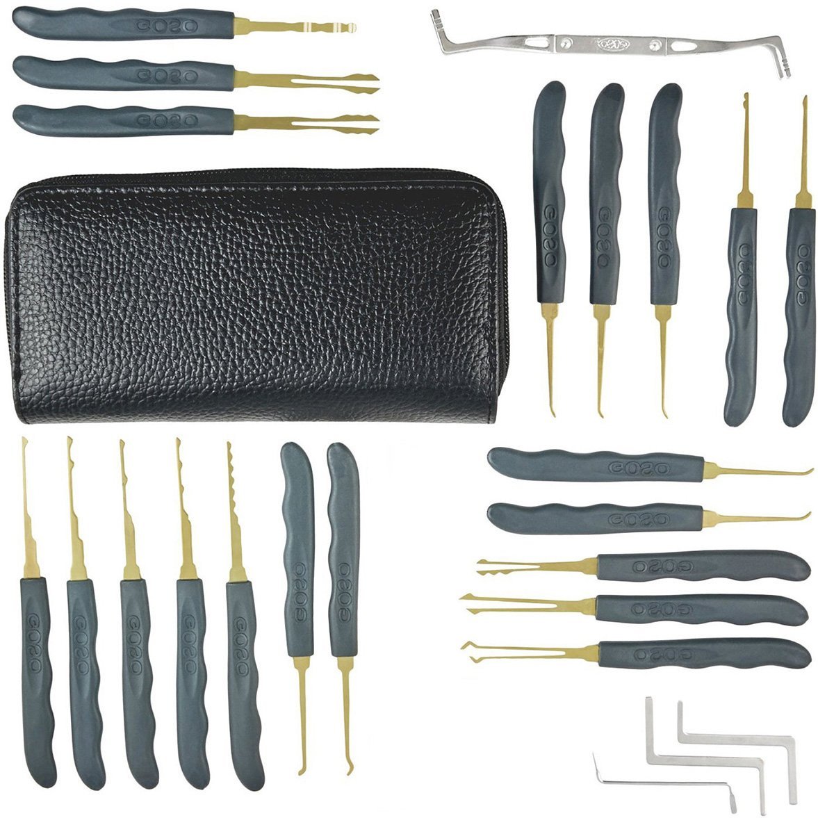 GOSO 24 Piece Lock Pick Tools Set Lock Picking Tools Unlocking Lockpicks Tools Car Lock Opener Locksmith Tools with Leather Case
GOSO 24 Piece Lock Pick Tools Set Lock Picking Tools Unlocking Lockpicks Tools Car Lock Opener Locksmith Tools with Leather Case