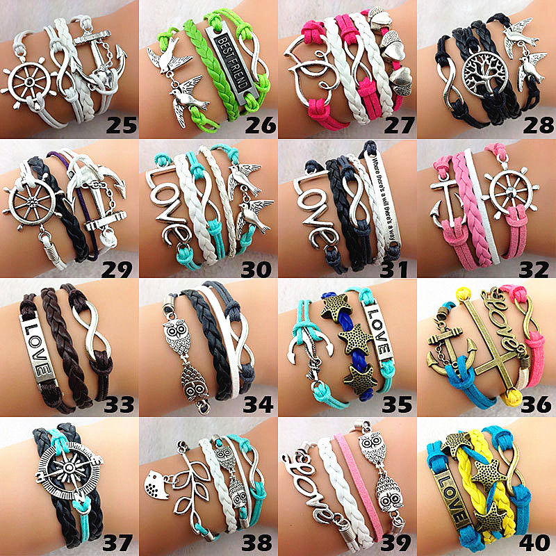 wholesale mix different styles 30pcs retro women's alloy and leather Multilayer Handmade Cuff Bracelets Brand New, Golden;silver
wholesale mix different styles 30pcs retro women's alloy and leather Multilayer Handmade Cuff Bracelets Brand New, Golden;silver