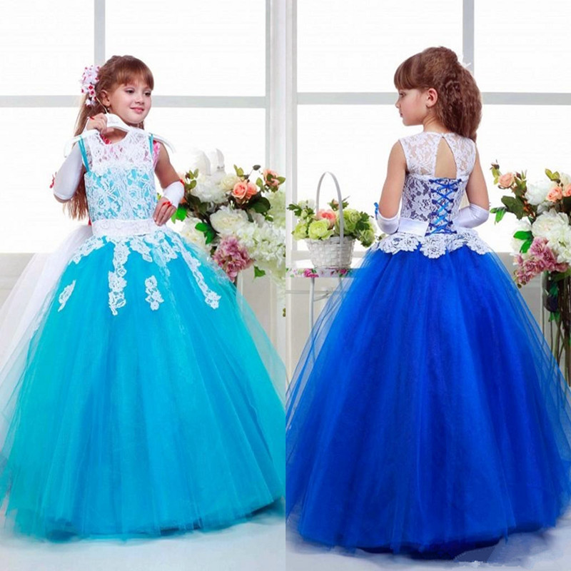 Elegant Ball Gown Lace Flower Girl Dresses For Weddings White First Communion Dresses Long Pageant Dresses For Kids