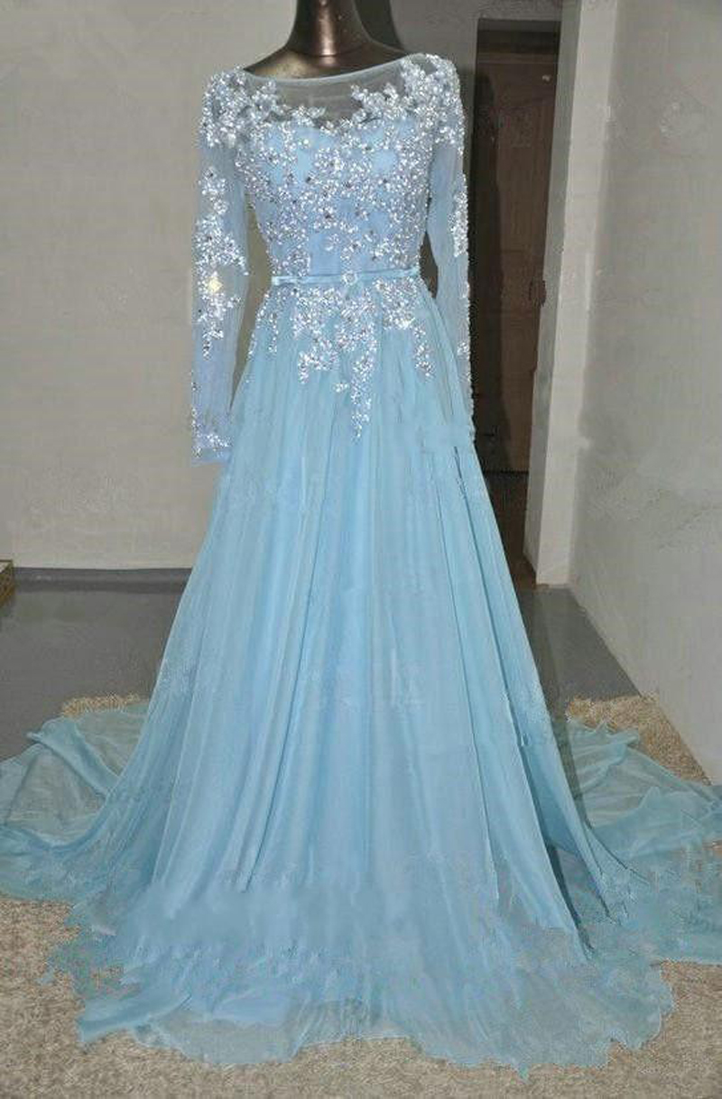 2016 Factory Realy Picture Evening Dresses Long Sleeve Beaded Sequins High Qaulity Material Evening Gowns Dress Party Dance Wear